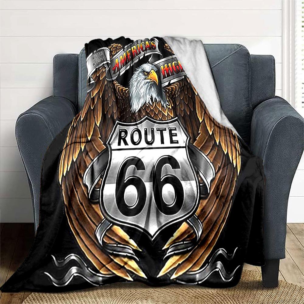 1pc Route 66 Highway Soft Flannel All Season Throw for Home, Office, Outdoor UseDurable Comfort Soft Warm Throw for Home