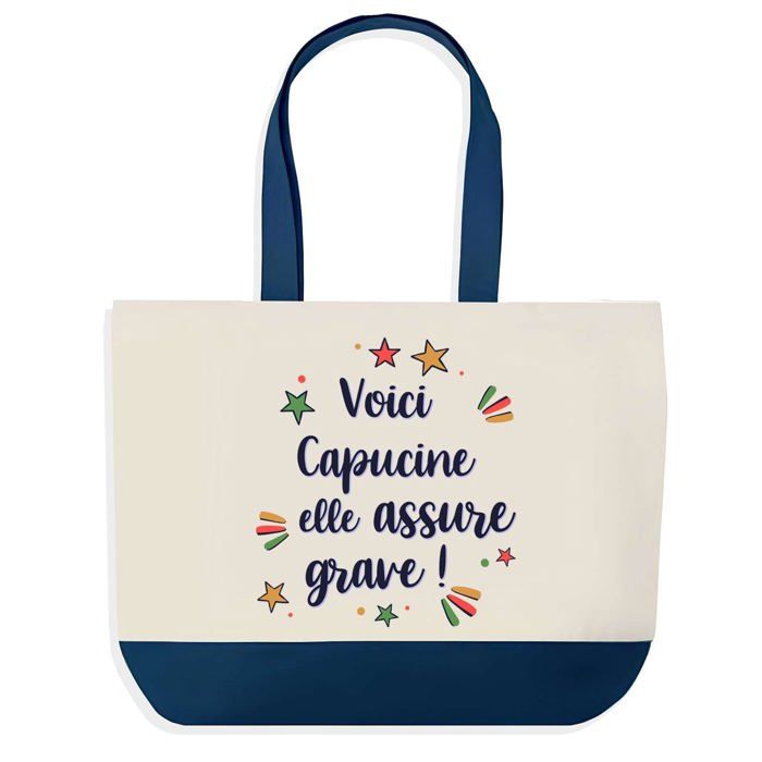 Tote bag - PLANETEE - Capucine - fond bleu - 40 x 45 cm - Coton