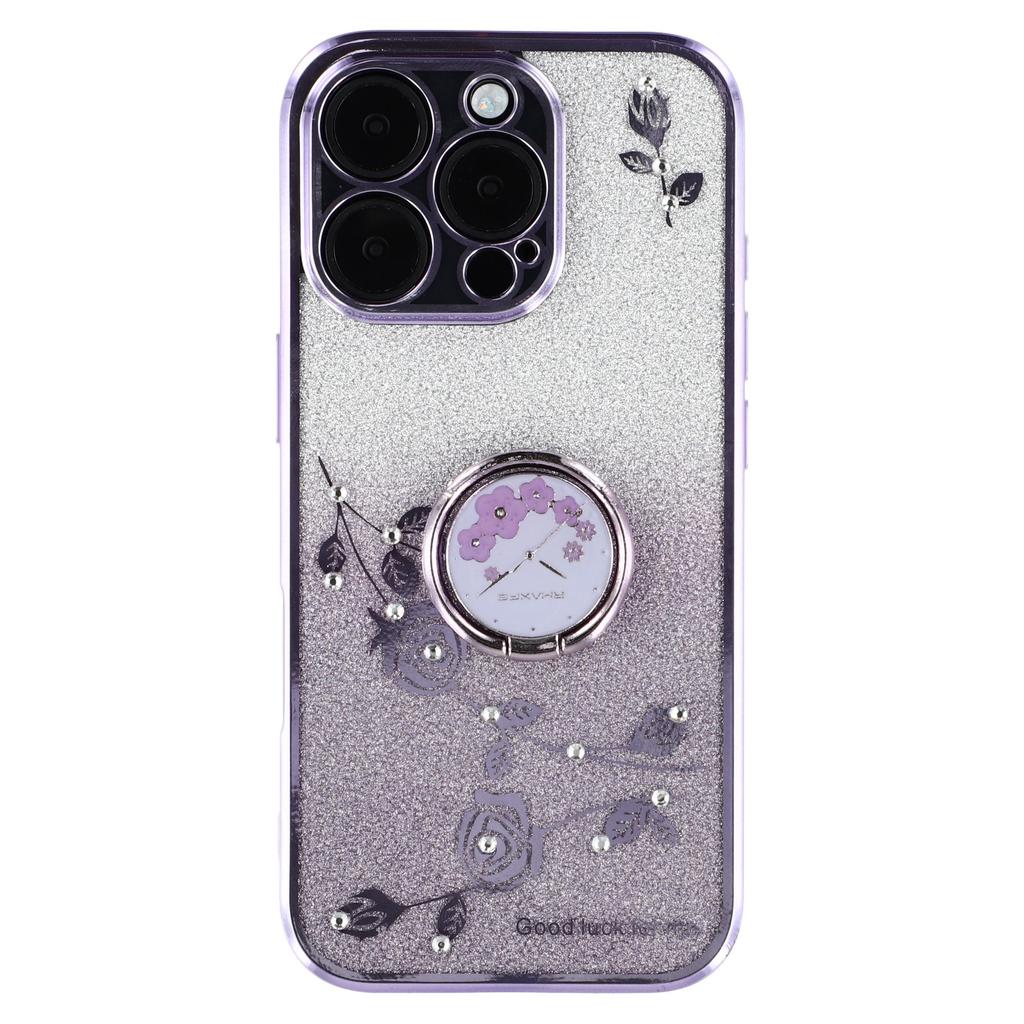 KADEM For iPhone 16 Pro Case TPU Glitter Shiny Rhinestone Phone Cover Ring Kickstand