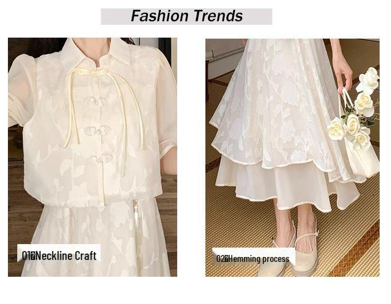 New Chinese Style Frog Button Retro Sweet Cardigan Camisole Dress Set - Plus Size Summer Elegant Dress