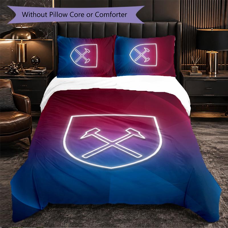 West Ham United Football 3 Piece Bedding Set Soft Duvet Cover Set with Pillowcases Printed Bedroom Decor Set for Home