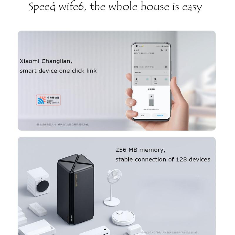 Xiaomi Маршрутизатор AX3000 Wi-Fi 6 Mesh 3000 Мбит/с 5-ядерный гигабитный 2,4G 5,0G Двухдиапазонный маршрутизатор Wi-Fi Повторитель 4 антенны с высоким коэффициентом усиления PPPOE