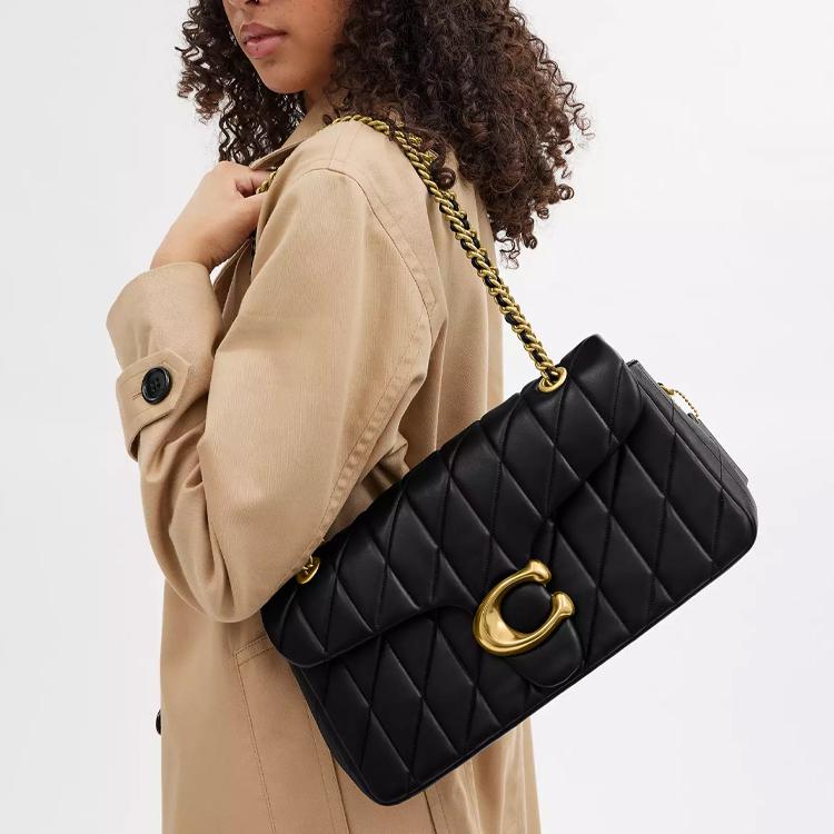 Coach Tabby 33 Quilted Tiger Stripe Push Lock Closure Napa Leather Crossbody Shoulder Bag Large Women bags Brass Black CP151-B4BK