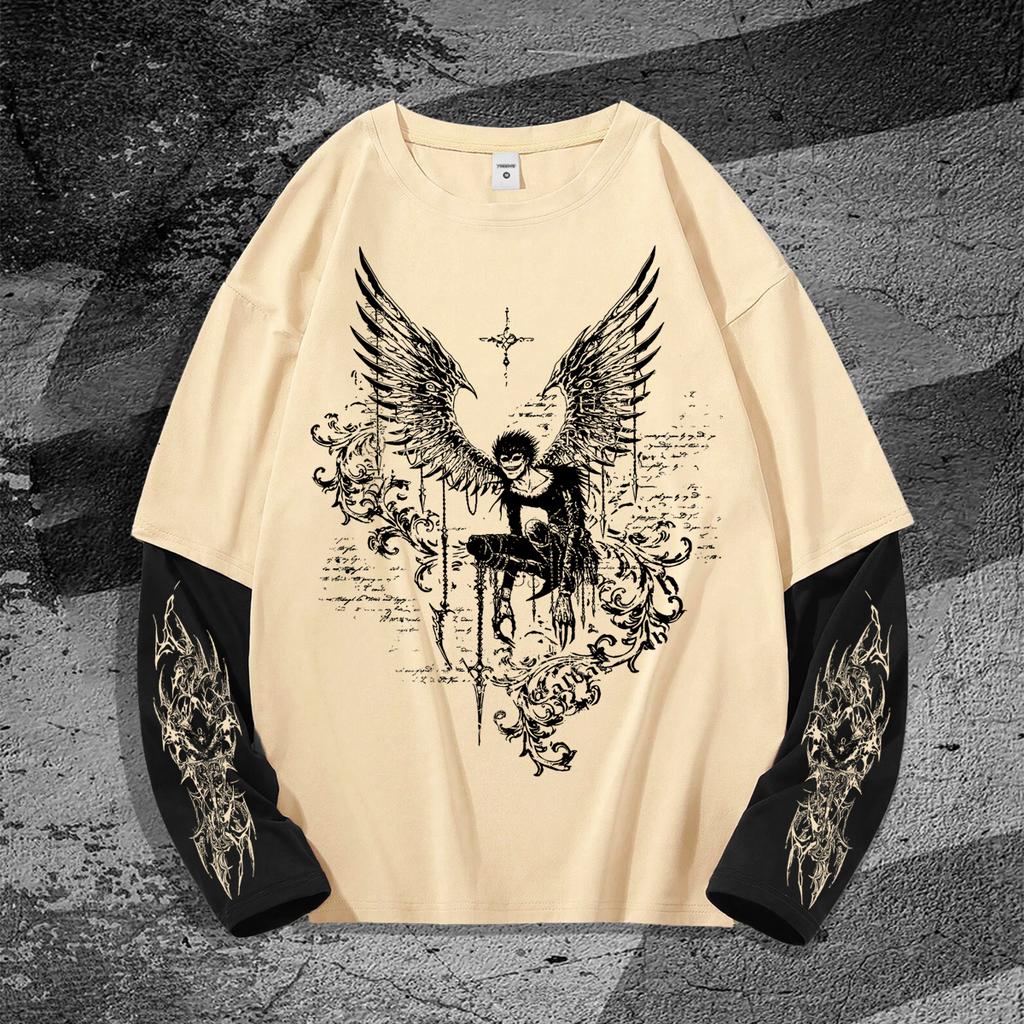 Мужская готическая футболка Y2k с принтом, оверсайз, с длинным рукавом, с круглым вырезом, уличная одежда, топ, весенняя посадка