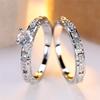 Crystal Female White Zircon Stone Ring Set Fashion Vintage Silver Color Bridal Wedding Engagement Jewelry For Women