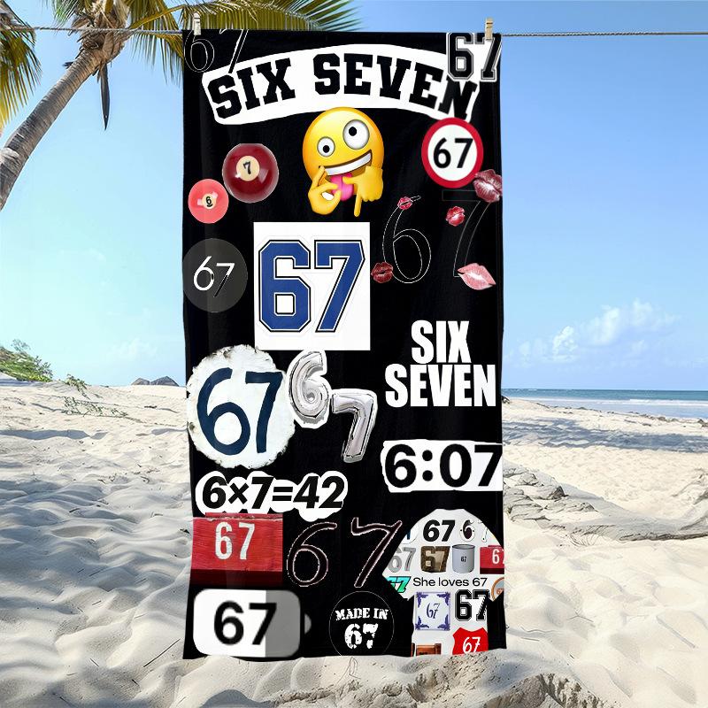 Funny Six Seven 67 Beach Towels Customized Print Large Bath Towel Poncho Quick Dry Sand Free Beach Towel