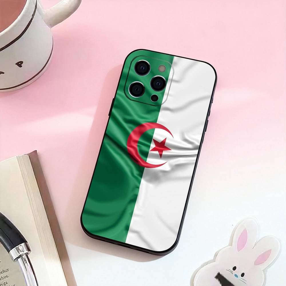 Flag of Algeria Phone Case For iPhone 17,16,15,14,13,12,11 Plus,Pro Max,Soft Silicone Black Cover