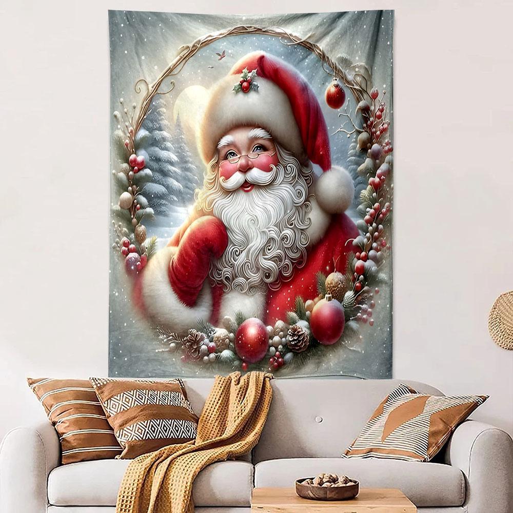 "Festive Santa in Winter Scene" Patterned tapestry home decor, suitable for bedroom and living room, gift