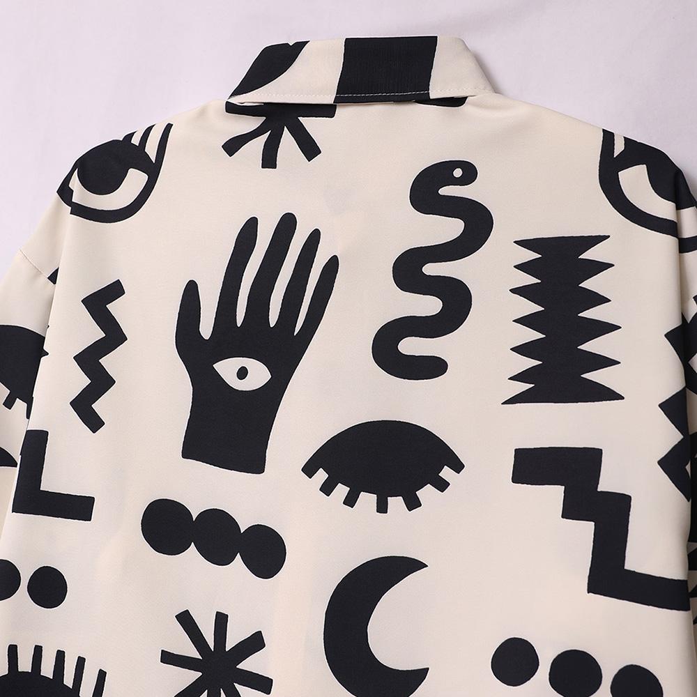 Свободные рубашки в стиле ретро с пиктограммой и полным принтом, рубашки с короткими рукавами, летние мужские свободные рубашки, повседневная уличная одежда для мужчин