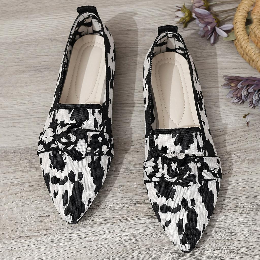 Sharp Pointed Plus Size 43 Flat Sole Single Shoes for Women, Bow Tie Casual Breathable Women's Shoes