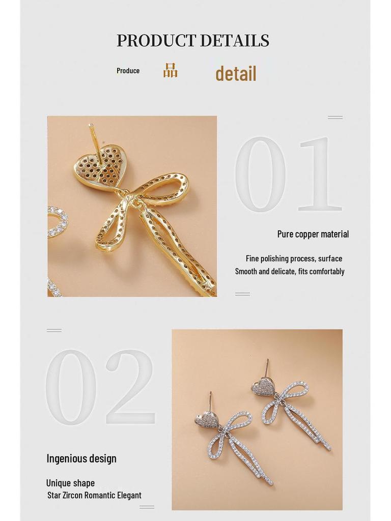 Shining Pearl Heart Bow Earrings: Women’s Korean Style with High-End Elegance and Personality