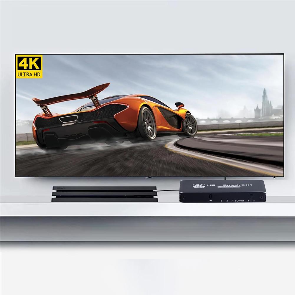 Универсальный HDMI-переключатель-разветвитель для ПК, ТВ-приставки, PS4, PS5. Высокоскоростная передача сигнала с алюминиевым дизайном в классическом черном цвете.