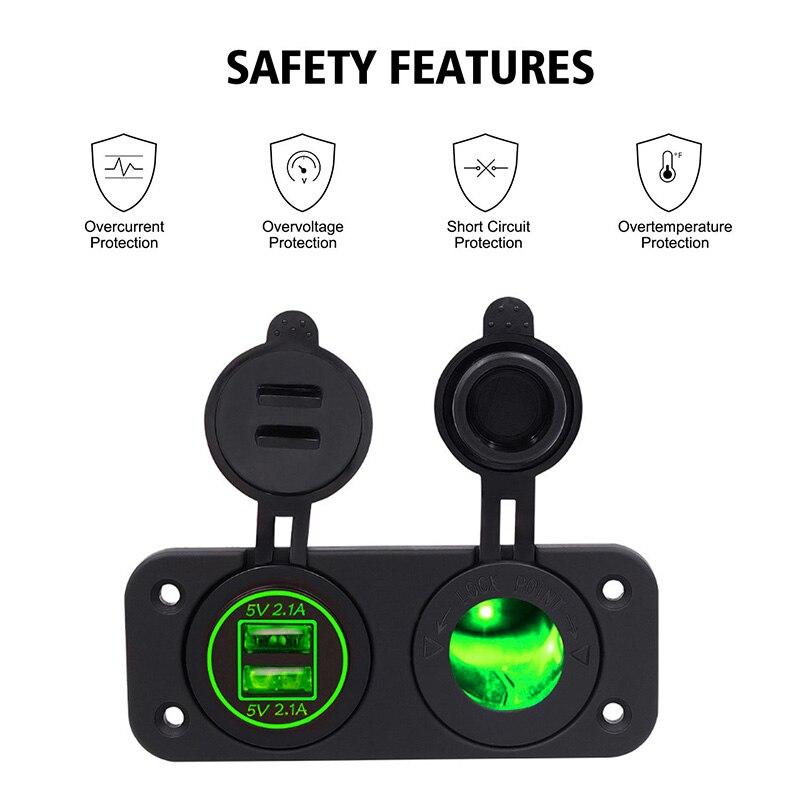 Панель с 2 отверстиями, 4,2 А, два порта USB, зарядное устройство, розетка 12 В/24 В, розетка для автомобиля, мотоцикла, лодки, морской квадроцикл, автофургон