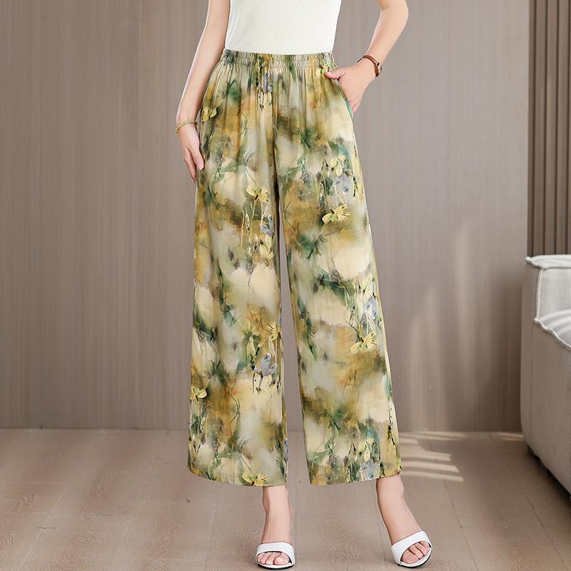 Большие размеры Летние женские брюки Высокая талия Свободная винтажная одежда Эластичный пояс Летние брюки