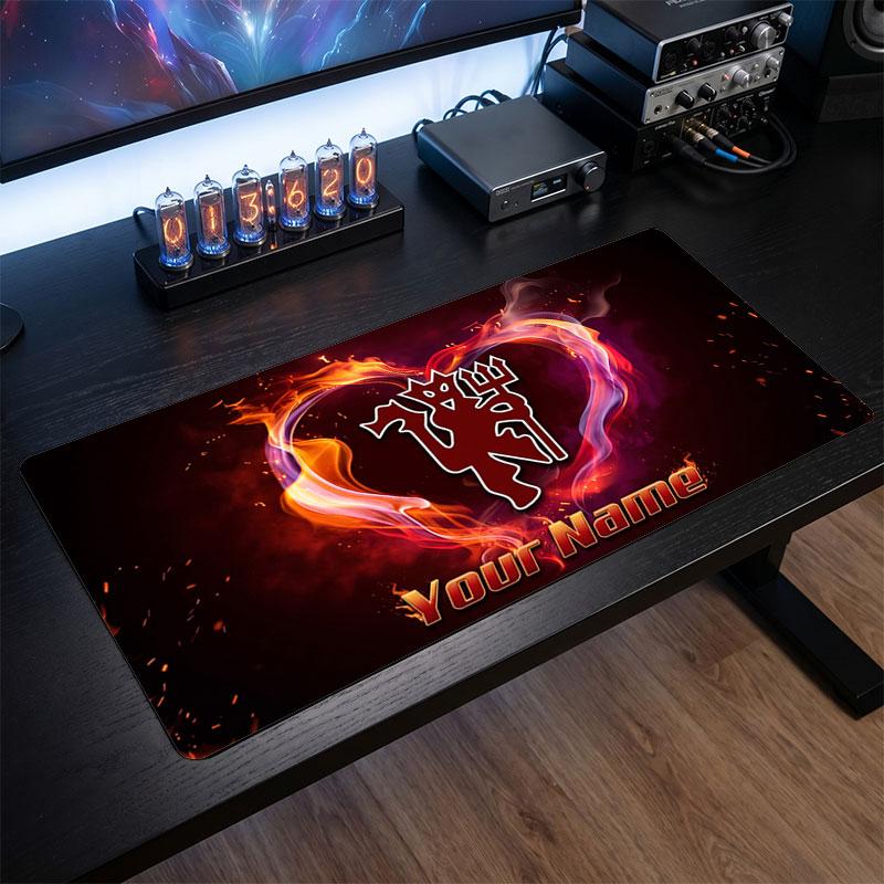 Manchester United Custom Large Mouse Pad, Personalized Name Text Print, Football Logo Non‑Slip Desk Mat Gaming Gift