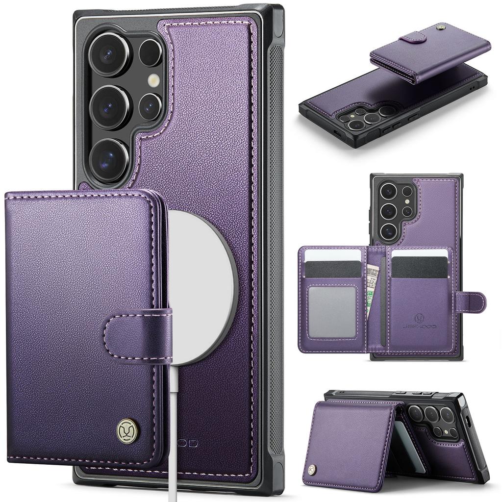 For Samsung Galaxy S26 Ultra Magnetic Case JEEHOOD J09 RFID Blocking Card Holder Leather Back Phone Cover