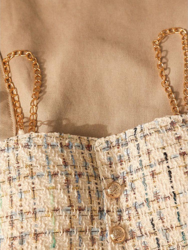 Plaid Tank Top Solid Metal Chain Halter Crop Tops Women Summer Camis Backless Camisole Fashion Casual Tube Female Sleeveless Cropped Vest Y2K