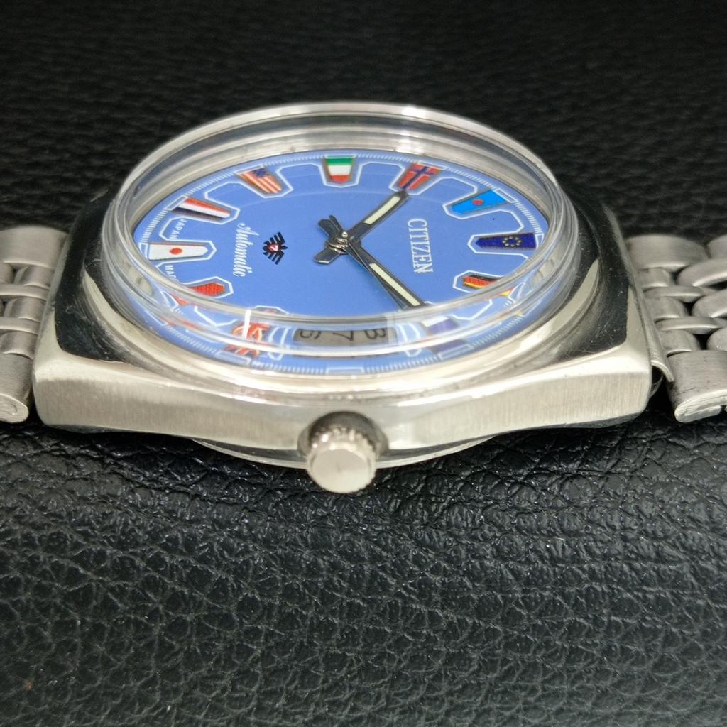 ОРИГИНАЛЬНЫЕ ВИНТАЖНЫЕ АВТОМАТИЧЕСКИЕ ЧАСЫ CITIZEN 8200 ЯПОНИЯ МУЖСКИЕ С СИННИМ ЦИФЕРБЛАТОМ a709323-1