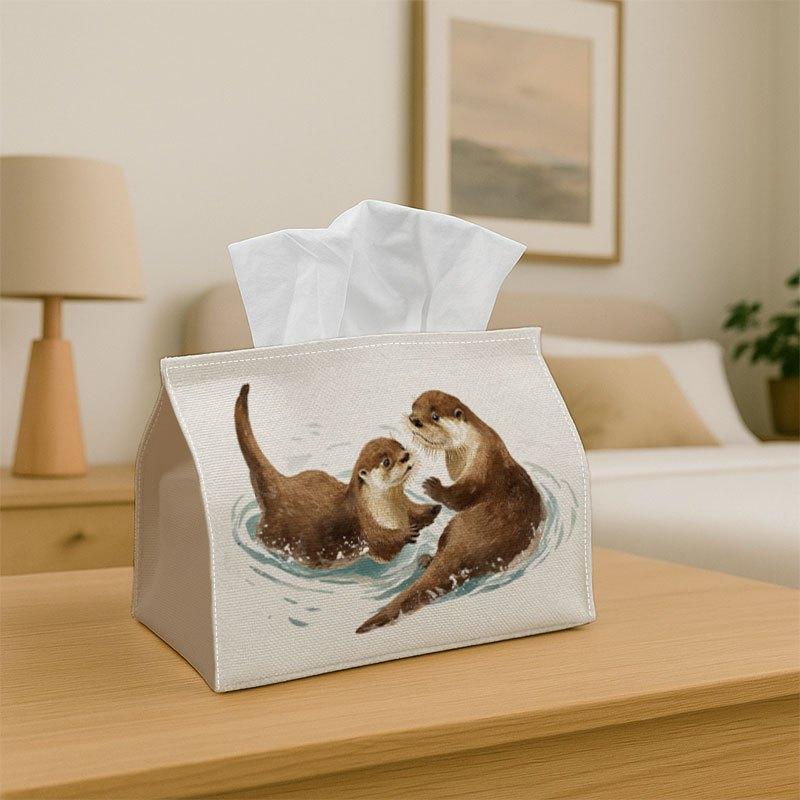 1pc Tissue Box Holder 2025 08 17 23 50 31 Watercolor Otters Playing in the Water Multifunctional Napkin Dispenser for Home Party Decor Decorative Tis