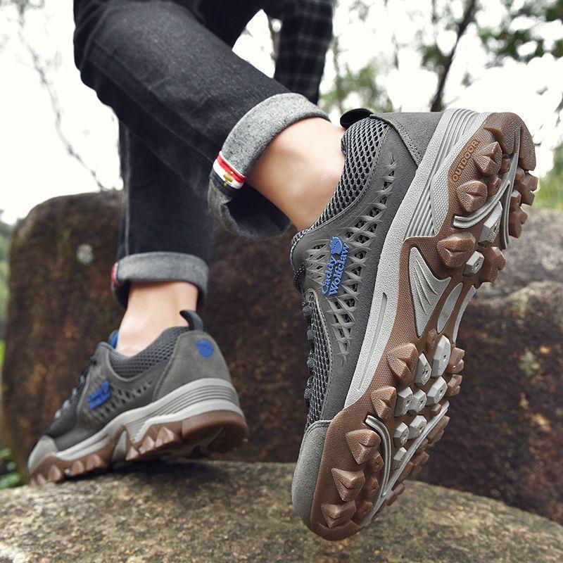 Summer Breathable and Non-smelly Mesh Shoes Men's Beef Tendon Soles Waterproof and Non-slip Sports Shoes Large Size Middle-aged Dad Shoes Travel Shoe