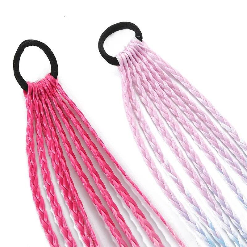 1 шт., разноцветные парики для девочек, хвост, детские аксессуары для волос, повязка на голову, украшение для волос, повязки на голову, резинки для парика, косички