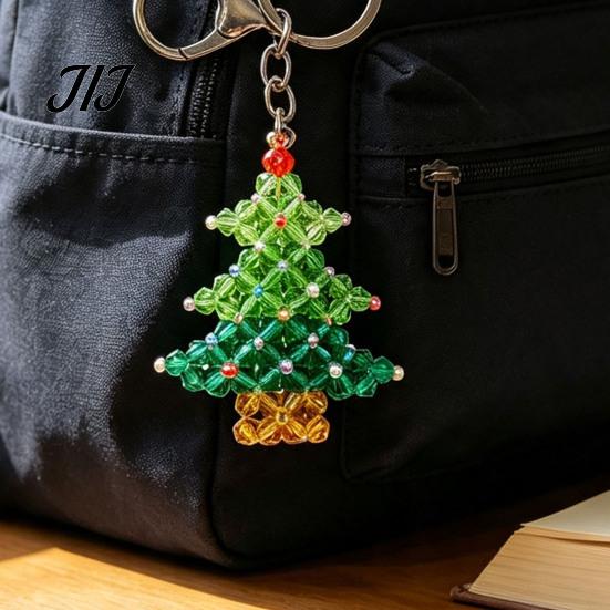 Decorative Handbag Charms Handmade Christmas Beaded Keychain, Xmas Tree Wreath Gift Box Bell Key Ring Santa Keyring, Backpack Hanging Decor for Party