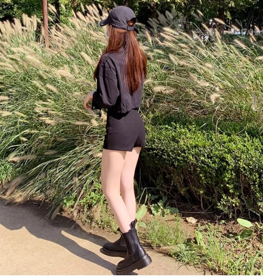 Женские черные шерстяные шорты с высокой талией - Универсальный стиль леггинсов на осень/зиму