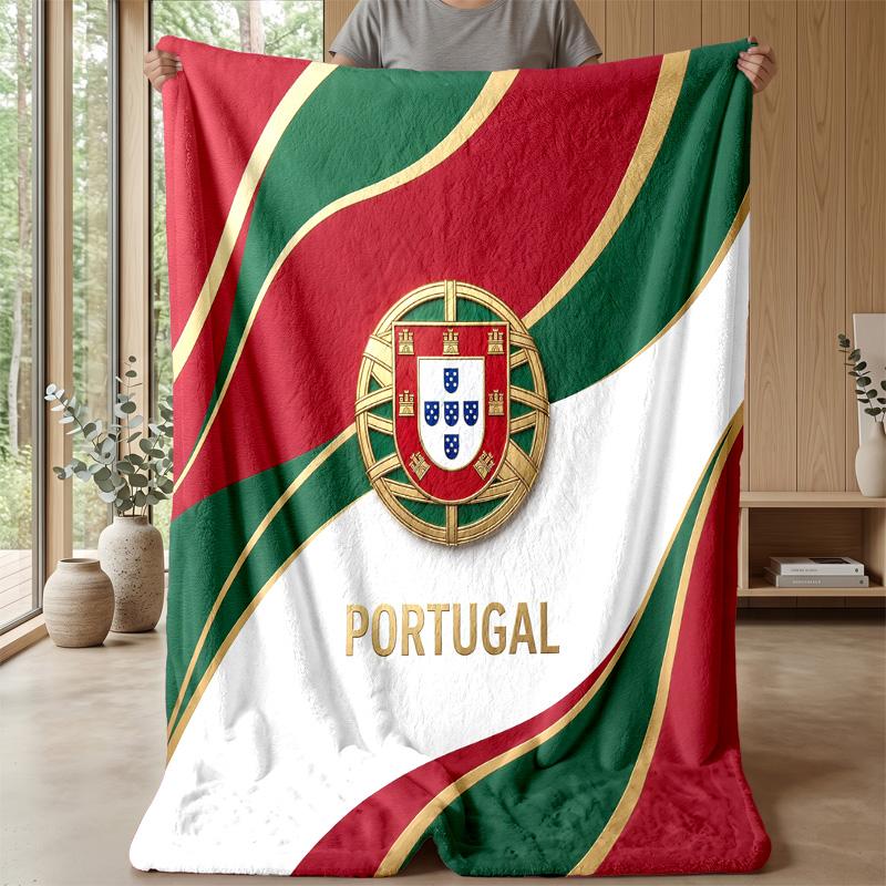 Portugal Football Printed Flannel Blanket Skin Friendly Warm Decorative Throw for Indoor Couch Bed Daily Use