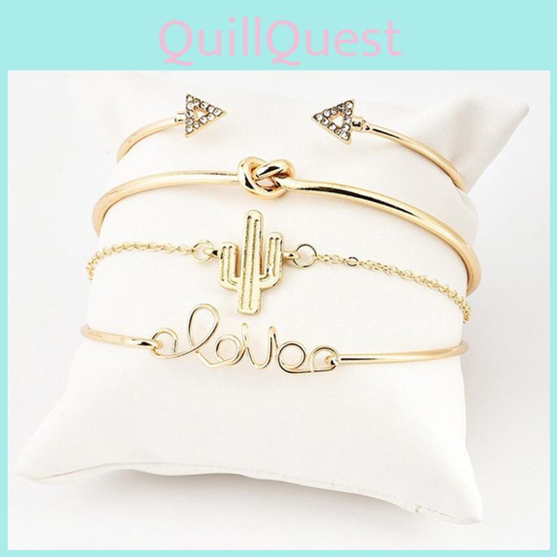 Винтажный набор браслетов «Узел кактуса» из 4 предметов, браслет с треугольным бриллиантом