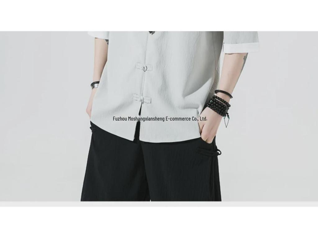 Мужская летняя рубашка из льна с коротким рукавом в стиле Тан - Топ в древнекитайском стиле Ханьфу