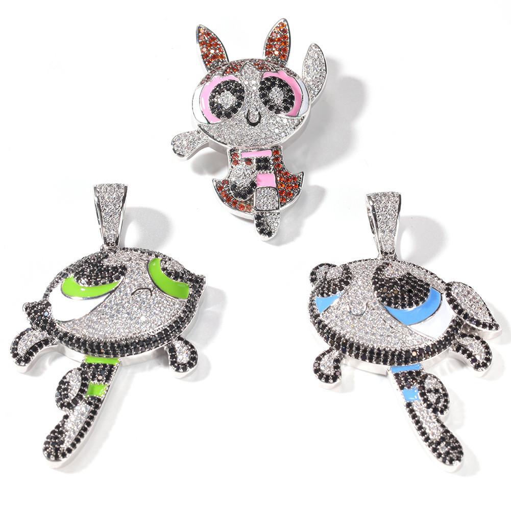 European and American hip-hop rock cartoon flying girl police officer men's and women's necklace colorful zirconium jewelry