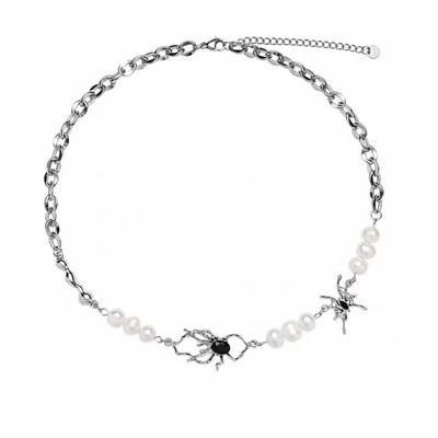 Antique Silver Color Clavicle Chain Stainless Steel Beads Chain Spider Necklace Men Women Jewelry