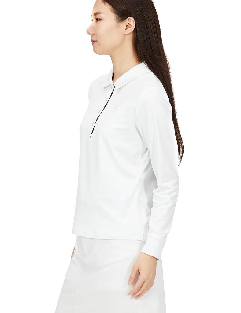 FootJoy Modern Classic Rib Knit Long Sleeve Stretch Golf Shirt, Women's, White, Size S (FJW-F23-S03)