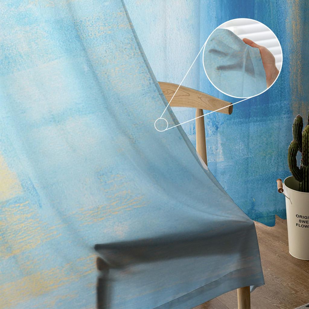 Абстрактная картина маслом синие прозрачные шторы для гостиной спальни домашний декор кухня тюль для окон вуаль шторы