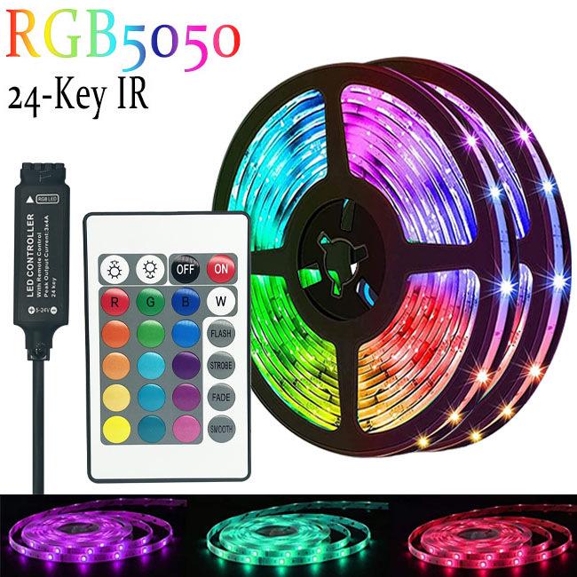 Комплект светодиодных лент RGB: 5 В USB, 5050, 24-кнопочный пульт дистанционного управления и управление по Bluetooth, подсветка телевизора