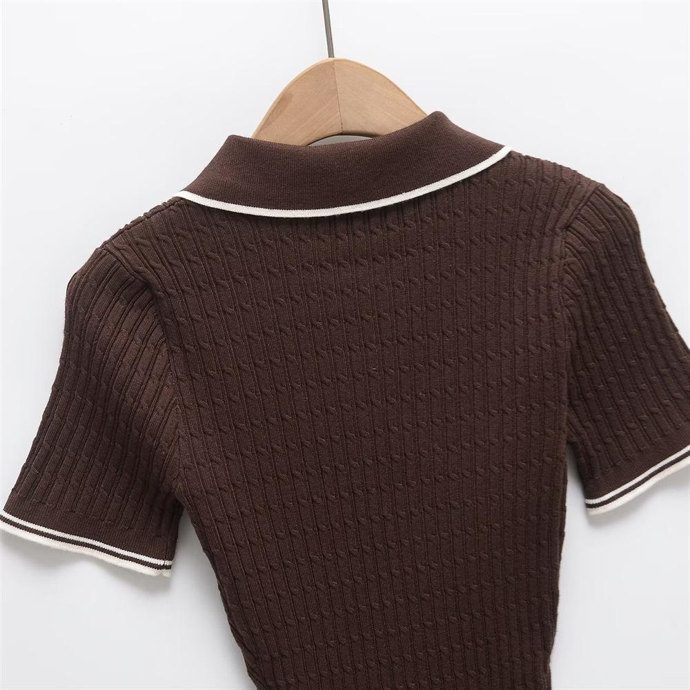 2025 Spring/Summer Slim-Fit Short-Sleeve Knitted Polo Collar Dress – Sweet Fashion for Women