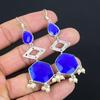 Натуральный голубой сапфир День рождения сестры Подвески Свадьба Арт-деко Серьги 925 серебро