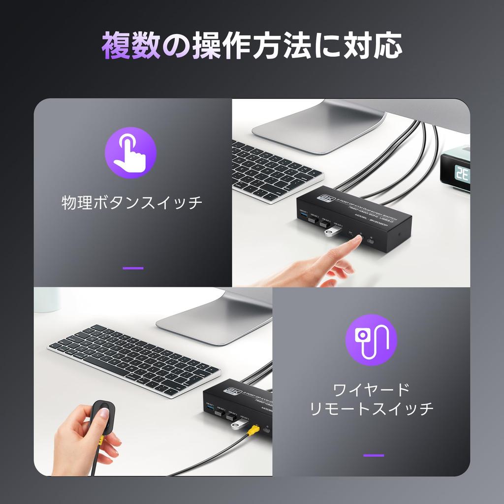 Переключатель KVM NEWCARE 2 входа 2 выхода 5 Гбит/с 4 порта выходного коммутатора Совместим с 2 ПК и 2 мониторами Переключатель KVM, который может совместно использовать и USB-накопитель