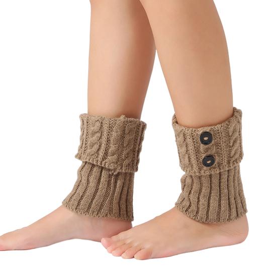 1 Pair Winter Ankle Covers Knitted Anti-slip Solid Color Button Decor Elastic Twisted Texture JK Cosplay Performance Daily Wear Sports Leg Warmers