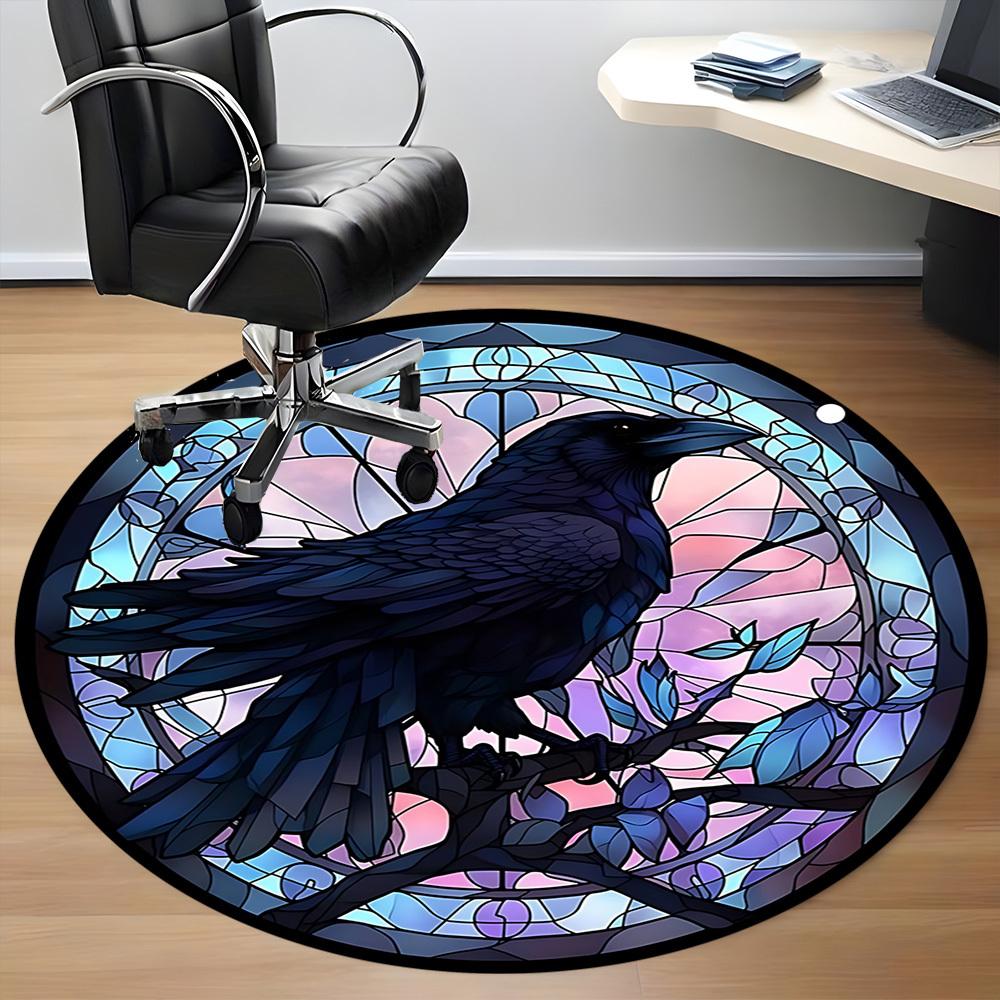 1PC Raven Artwork Office Round Rug, Non slip, Soft and Durable Office Rug for Interior Decoration, Perfect for Office