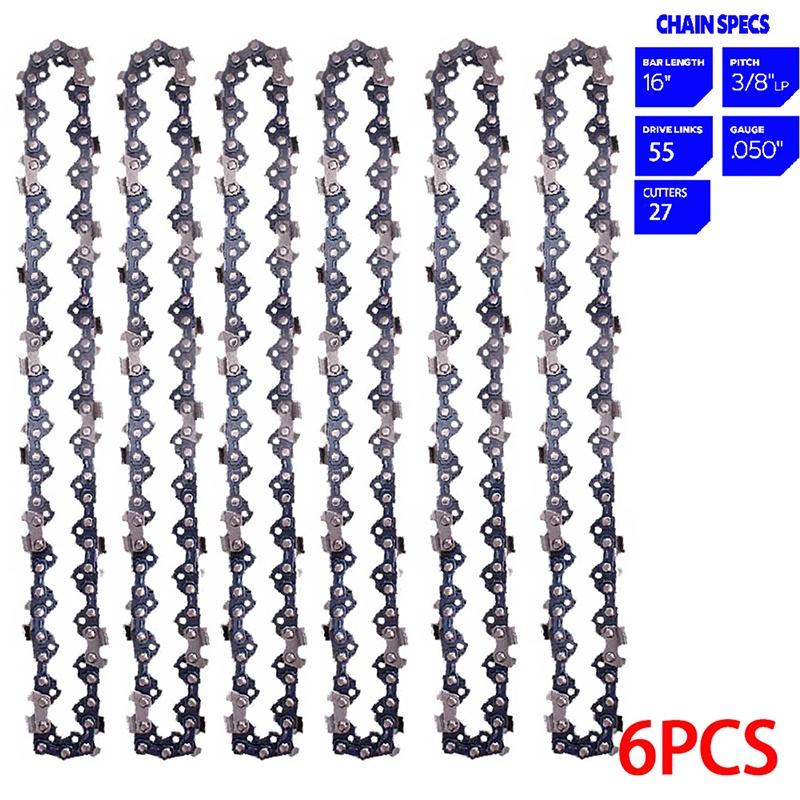 1/2/3/4/6 шт. 16-дюймовая цепная пила 3/8" LP .050" калибр 55 приводных звеньев полудолото электрическая бензиновая цепная пила запасные части лесозаготовка обрезка