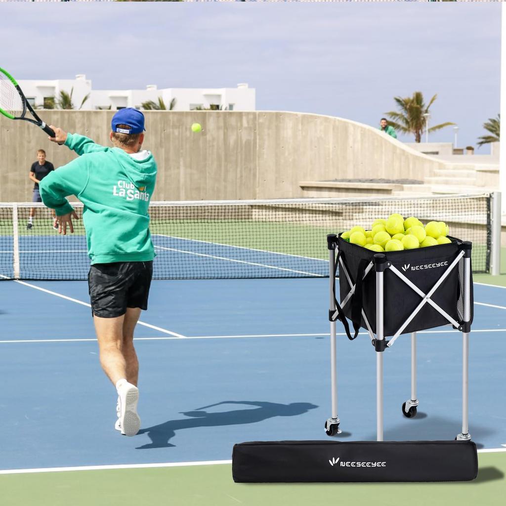 Tennis Ball Basket Holds 150 Balls Tennis Ball Basket Tennis Ball Cart Court Equipment Ball Basket Lock Pin for Practice Ball Storage Basket