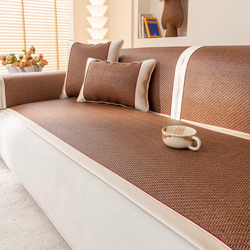 Natural Rattan Mat Sofa Mat Summer New Non-Slip Seat Cushion Summer Ice Mat Solid Wood Sofa Cover