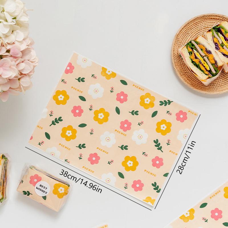 50Pcs Sandwich Packaging Paper Food Grade Oil Resistant Paper Natural Color Meal Tray Pad Paper