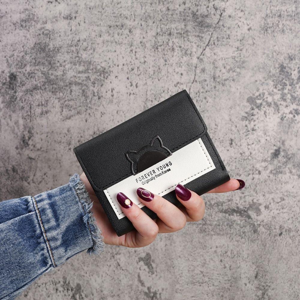 Женский короткий кошелек, милый складной мини-кошелек из искусственной кожи, студенческий кошелек для монет в форме кошки с пряжкой, держатель для карт