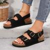 2024 New High Quality Women's Sandals Open Toe Beach Outer Wear Buckle Decorated Solid Color Flat Shoes for Women Zapatos Mujer