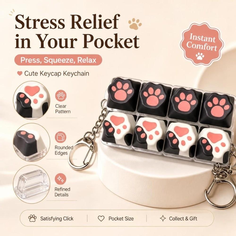 Mechanical Stress Relief Clicker Cat Paw Fidget Keychain Calming Keychain Keys School Office