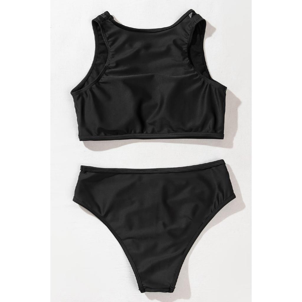 Women's Black Tulle High Waist Bra Set