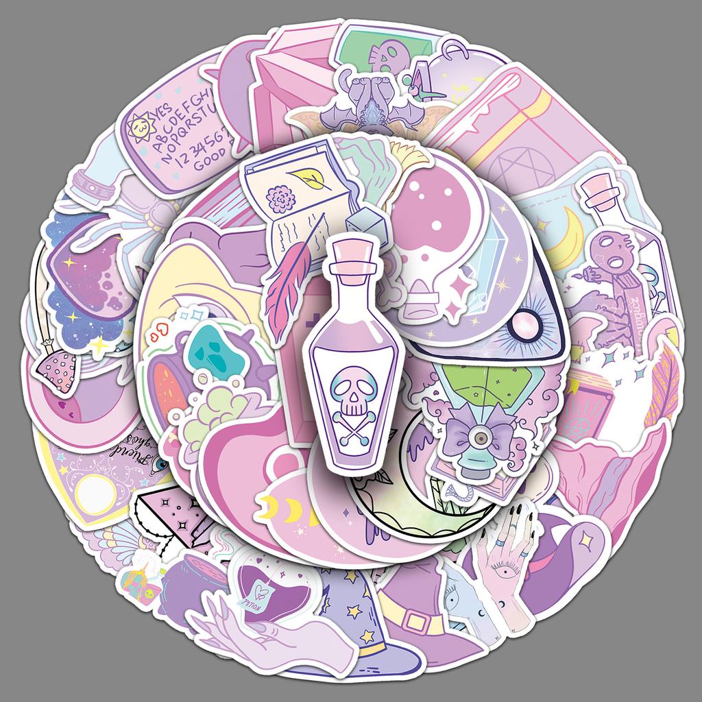 50 штук пастельных волшебных граффити-наклеек, персонализированные креативные ведьминские украшения, наклейки для мобильного телефона, компьютера, стакана для воды