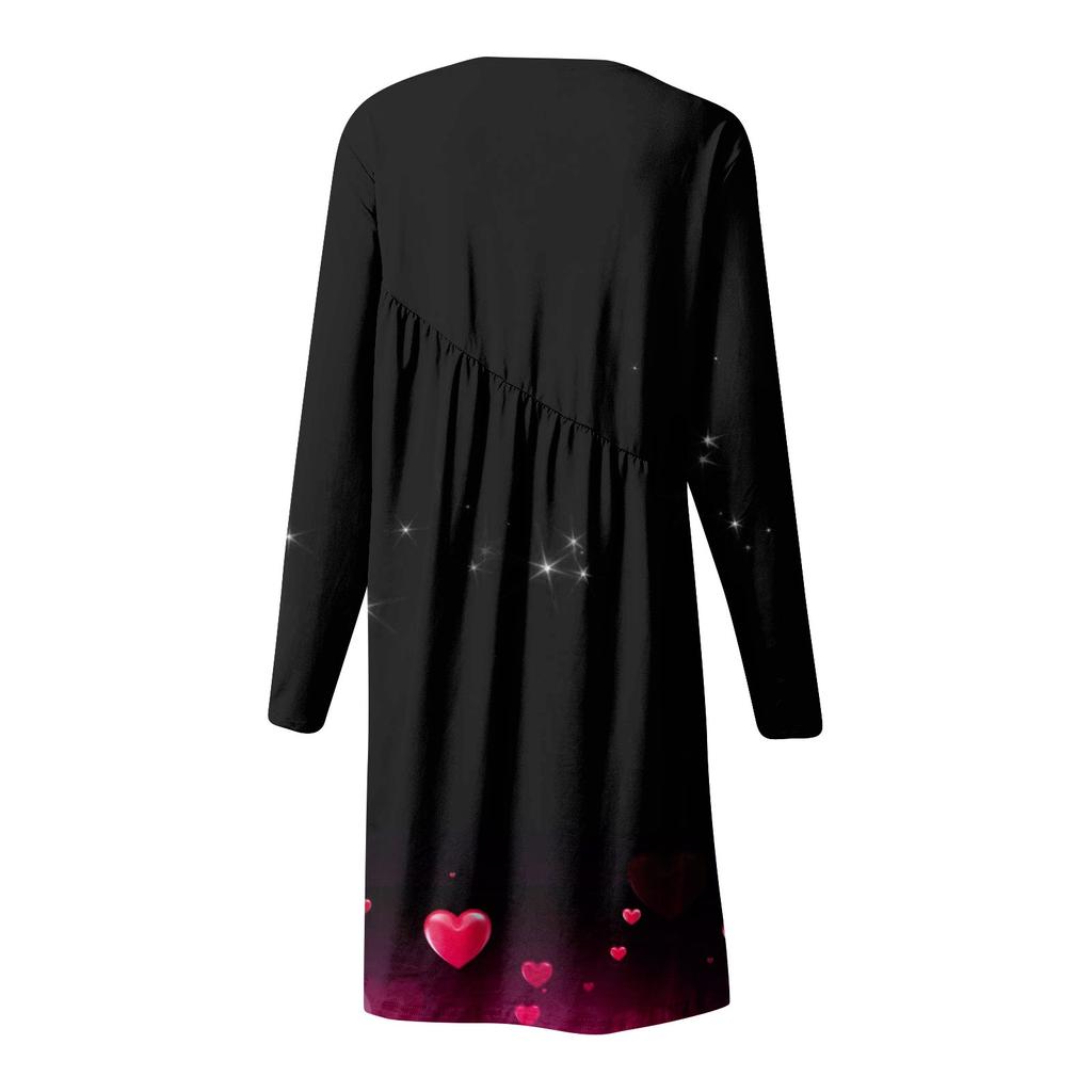 Женское повседневное модное платье-футболка с длинными рукавами и принтом на День святого Валентина, нерегулярное плиссированное платье с круглым вырезом